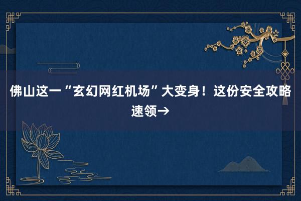 佛山这一“玄幻网红机场”大变身！这份安全攻略速领→