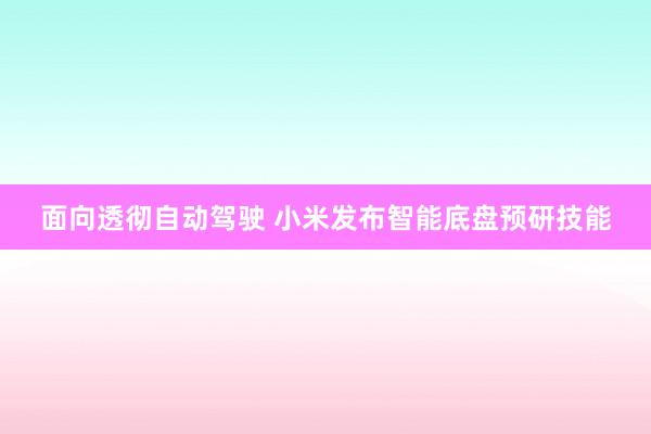 面向透彻自动驾驶 小米发布智能底盘预研技能